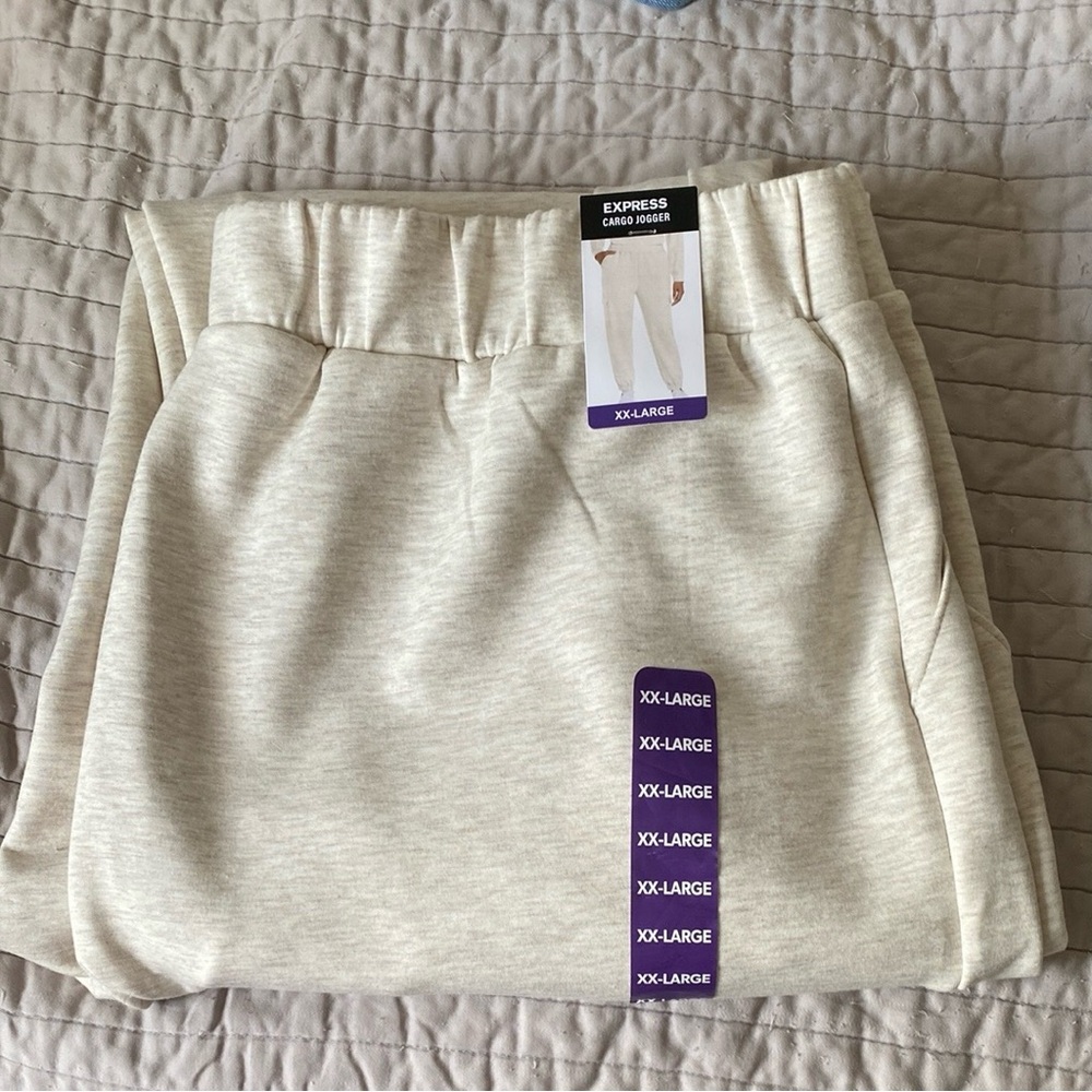 Express Cargo Joggers Sweatpants Comfy Cozy Soft Cream Loungewear